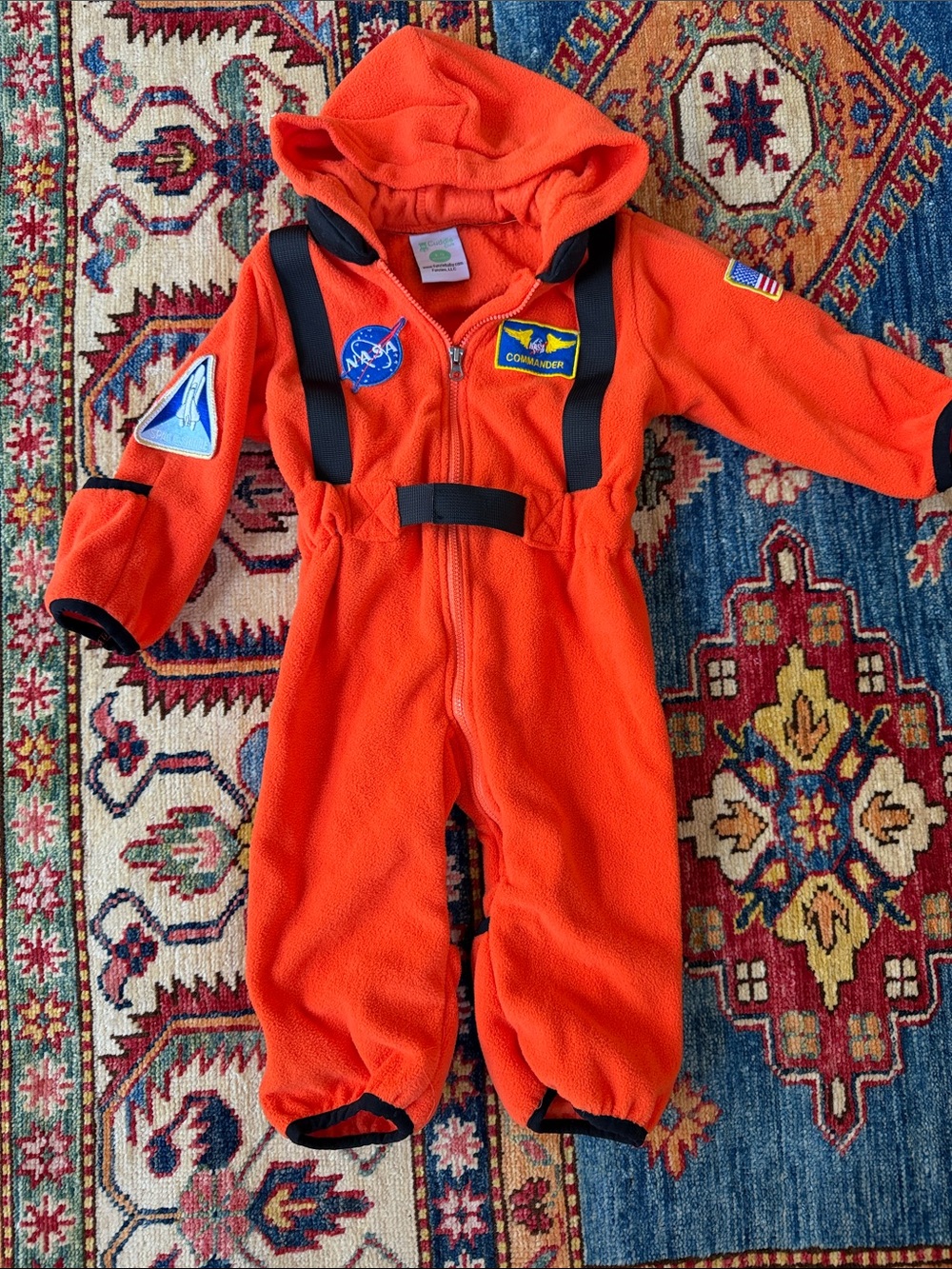 Kids Orange Astronaut Costume Jumpsuit with Space Patches